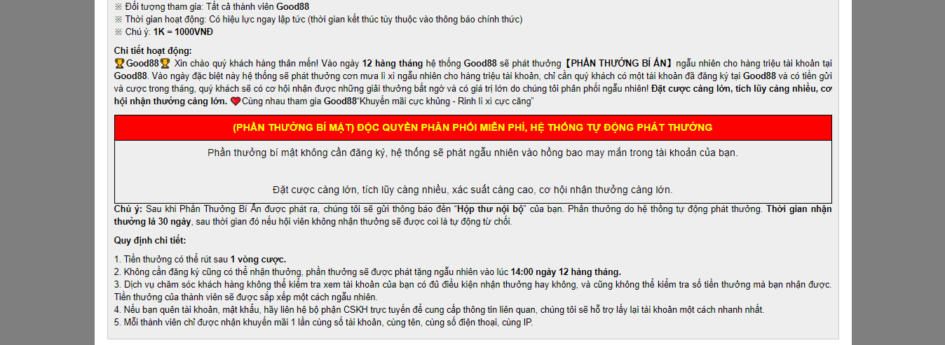 Bộ luật khuyến mãi GOOD88 cơ bản